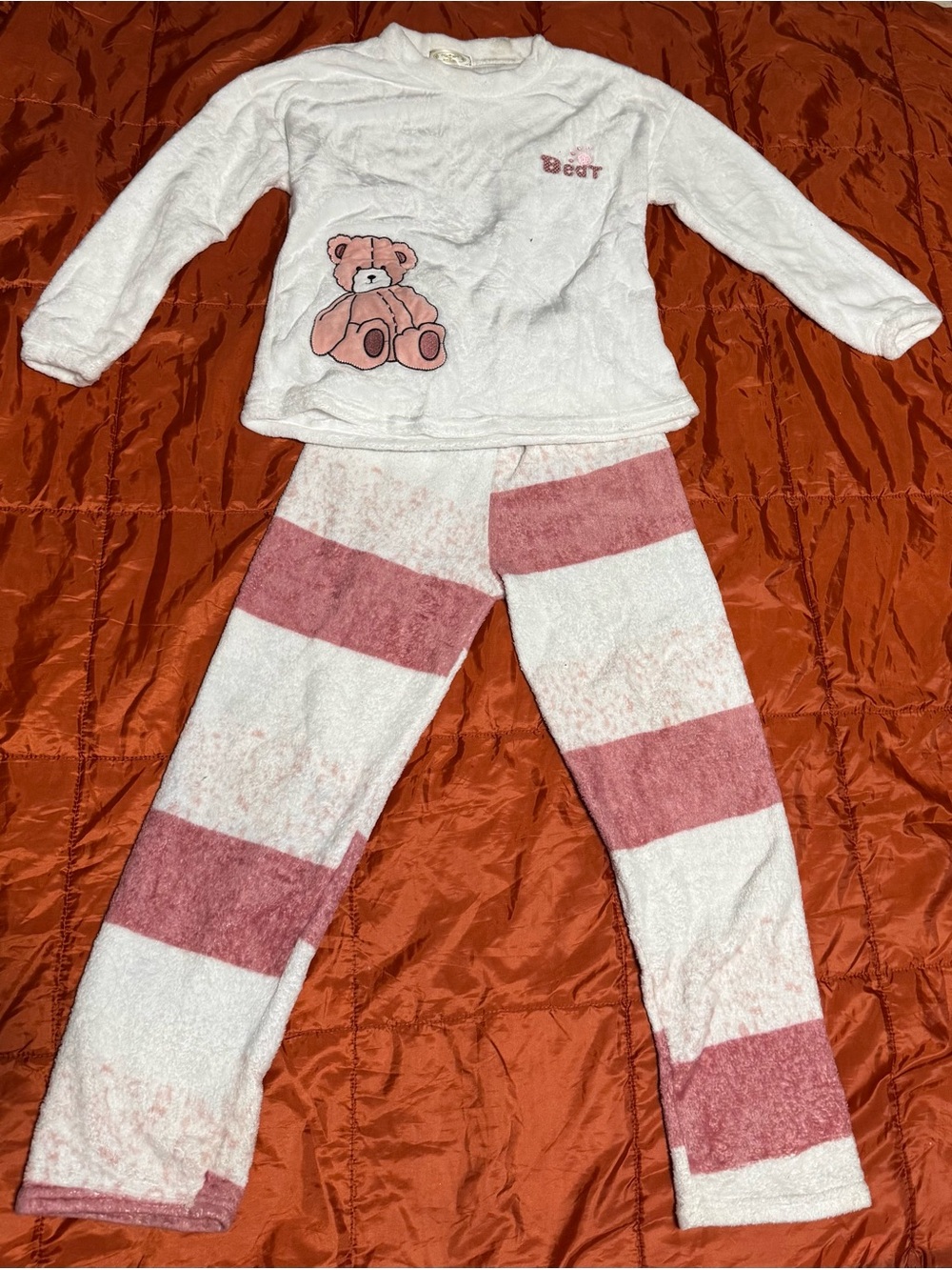 Cozy White & Pink Bear  Pajama Set